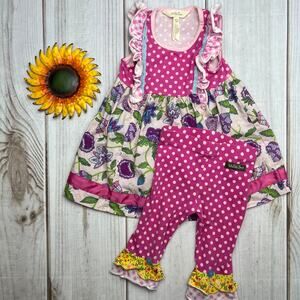 Matilda Jane Girls Dress & Leggings Set 12-18 Months Pink‎ Floral Outfit